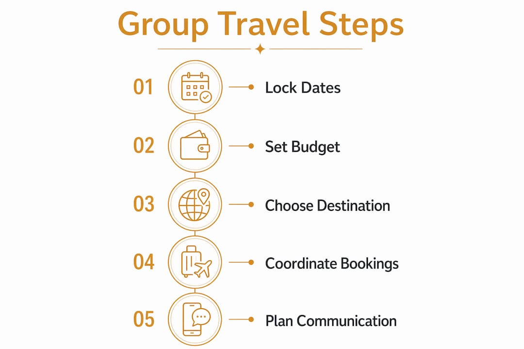 Infographic outlining group travel planning steps