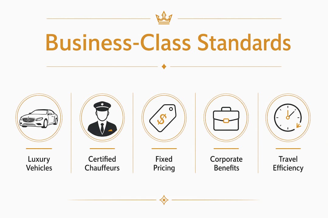 Infographic outlining standards of business-class car service