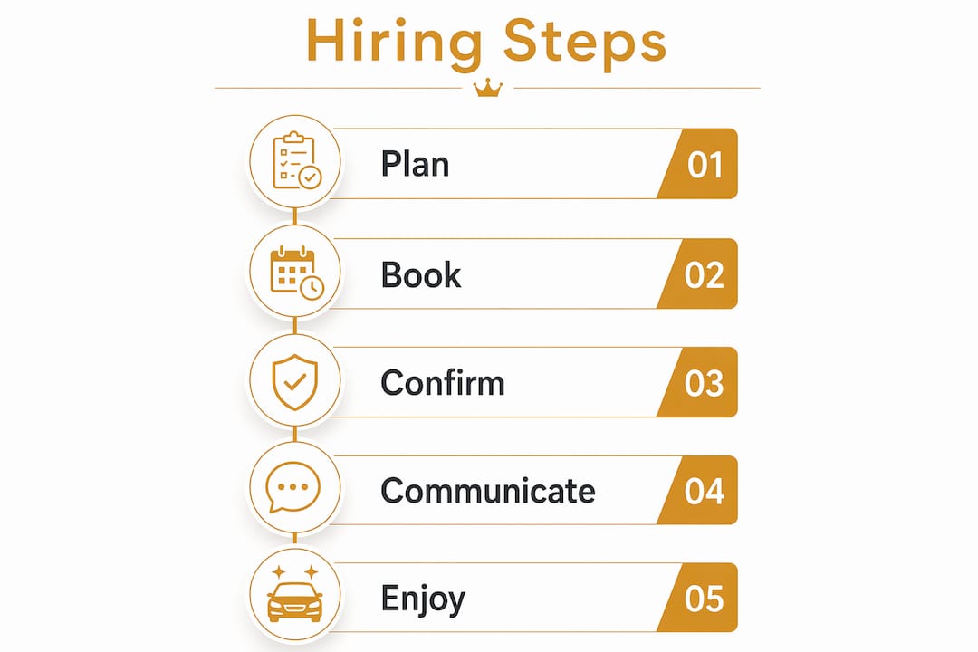Infographic showing steps to hire a chauffeur for the day