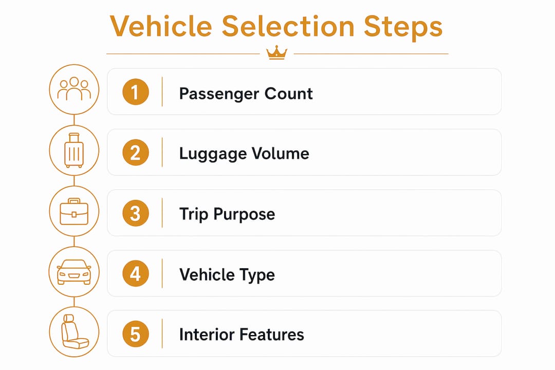 Infographic illustrating steps for choosing luxury travel vehicles