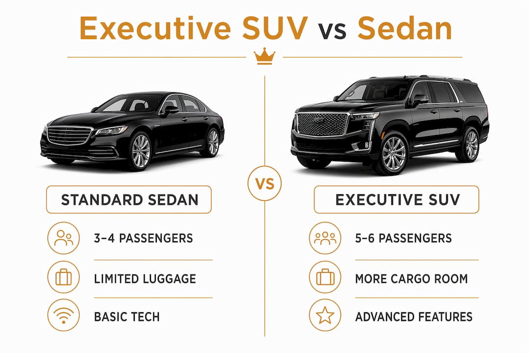 Infographic comparing executive SUVs and standard sedans