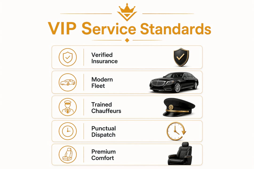Infographic illustrating key VIP car service standards in vertical flow