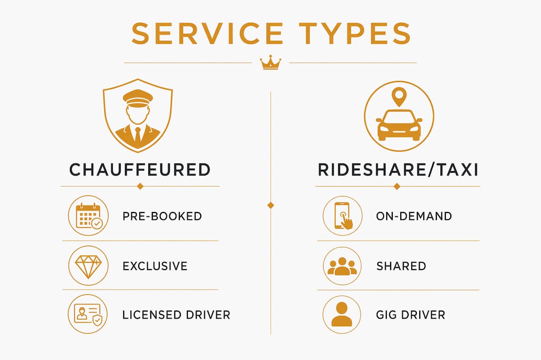 Infographic comparison of chauffeured service versus rideshare