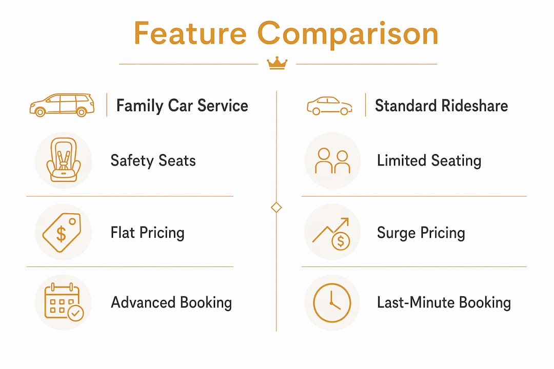 Infographic comparing family car service vs standard rideshare features