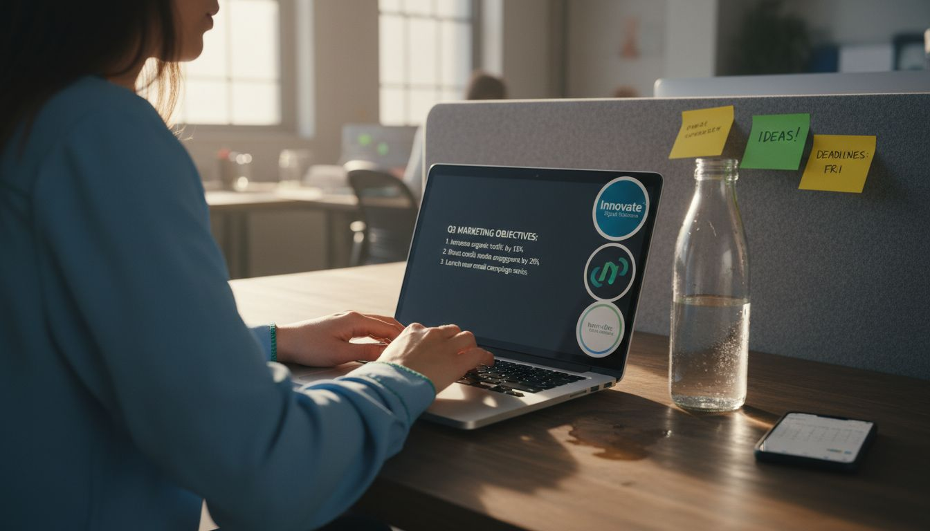 Marketer drafting clear objectives at desk