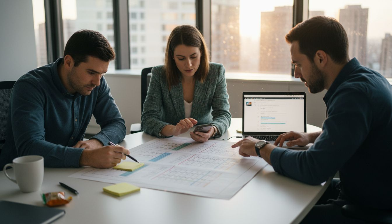 Team reviews marketing plan execution checklist