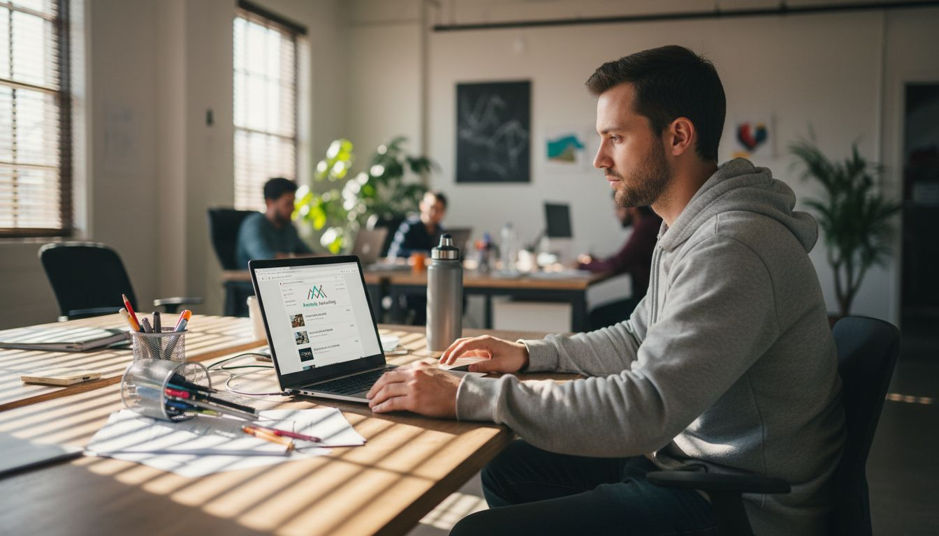 Man viewing search ads on laptop screen