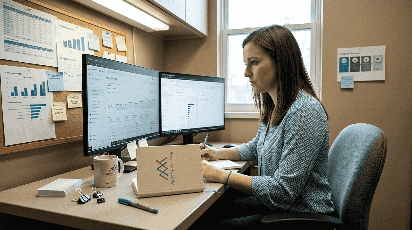 Marketer analyzing website analytics statistics