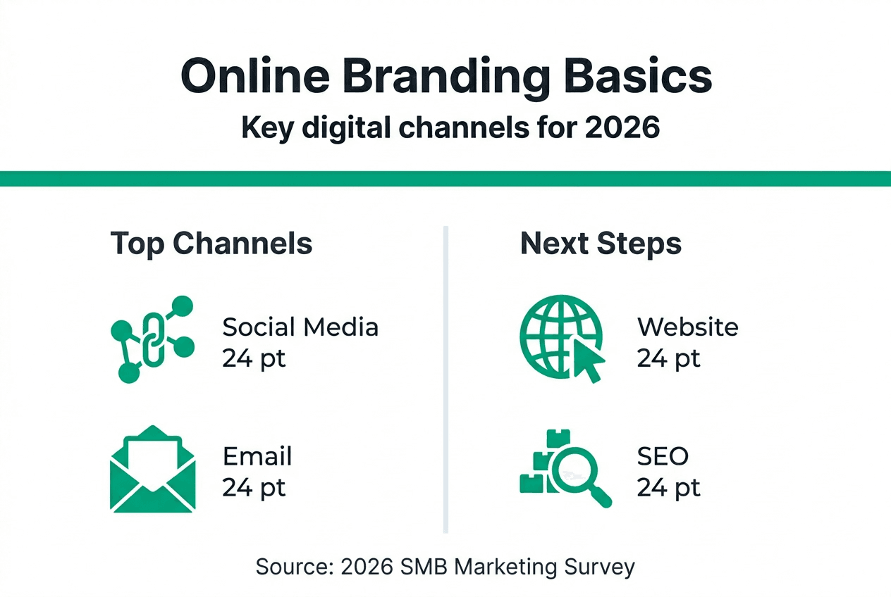 Infographic summarizing online branding channels and steps