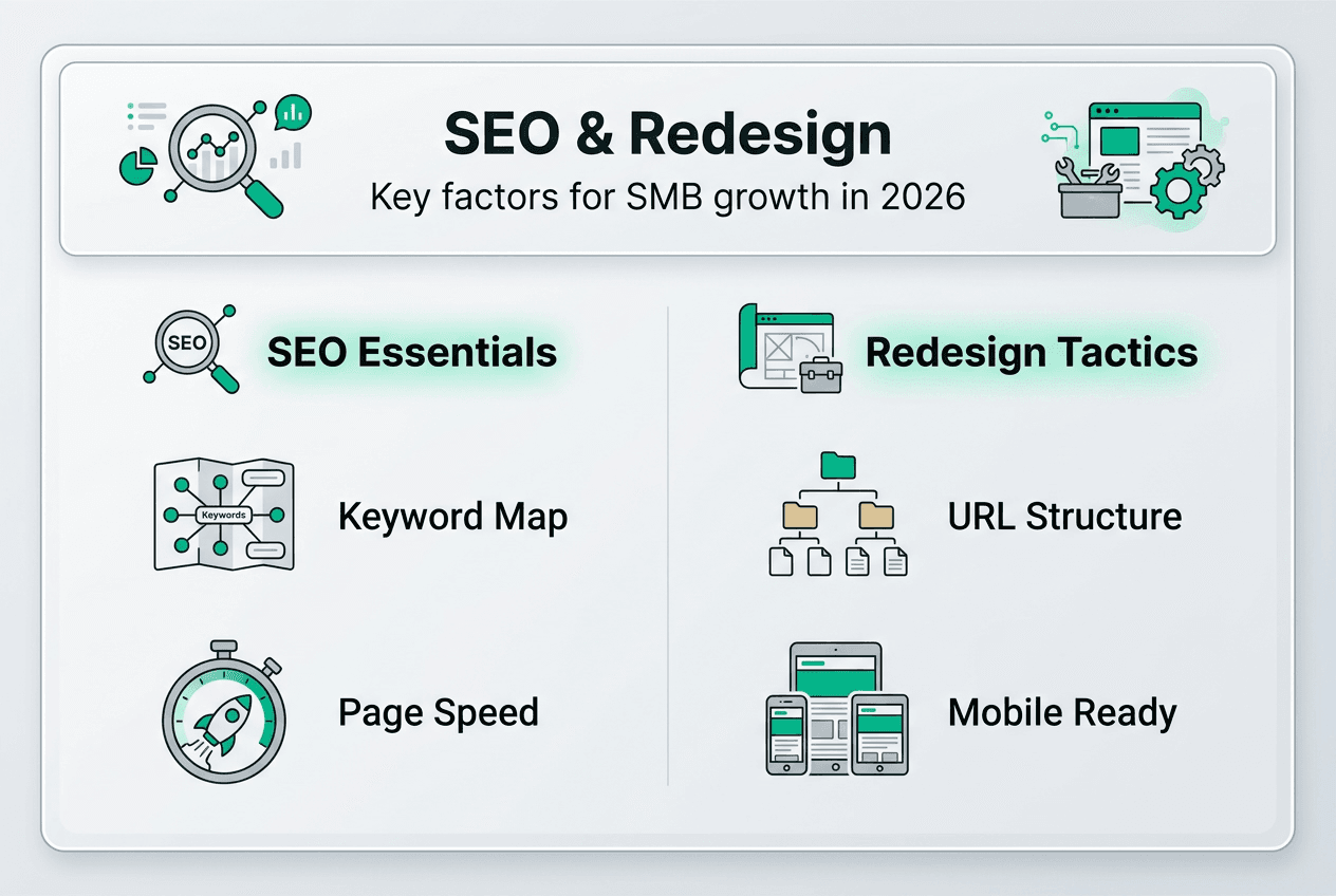 Infographic on core seo and redesign tactics