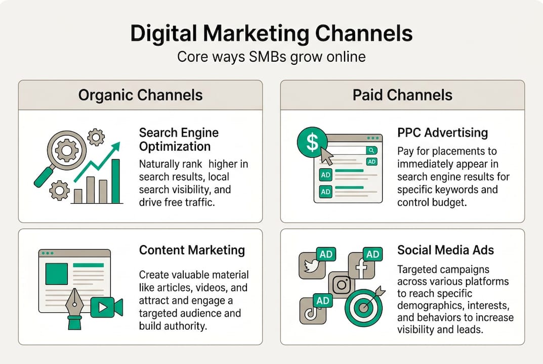 Infographic of core digital marketing channels