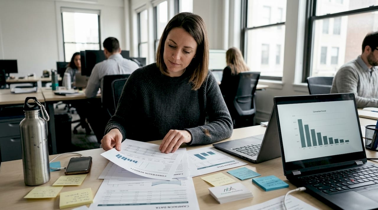Manager reviewing paid ads conversion data