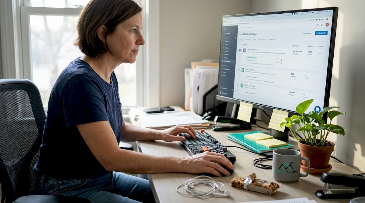 Marketing manager nurturing leads in home office