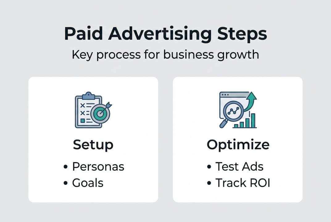 Infographic summarizing paid advertising process steps