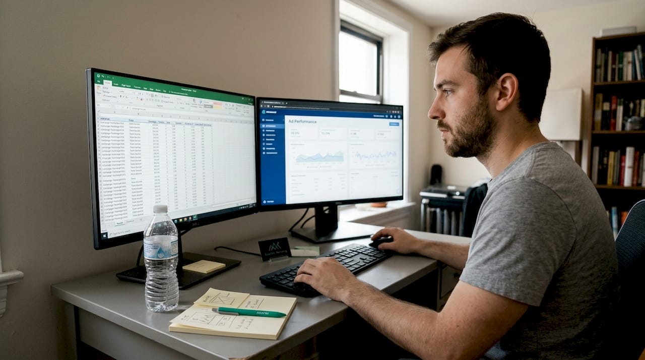 Analyst examining digital ad campaign results