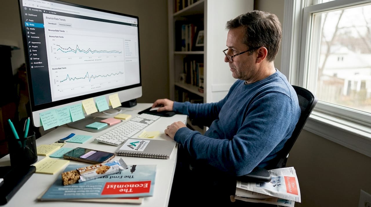 Manager reviewing website performance analytics