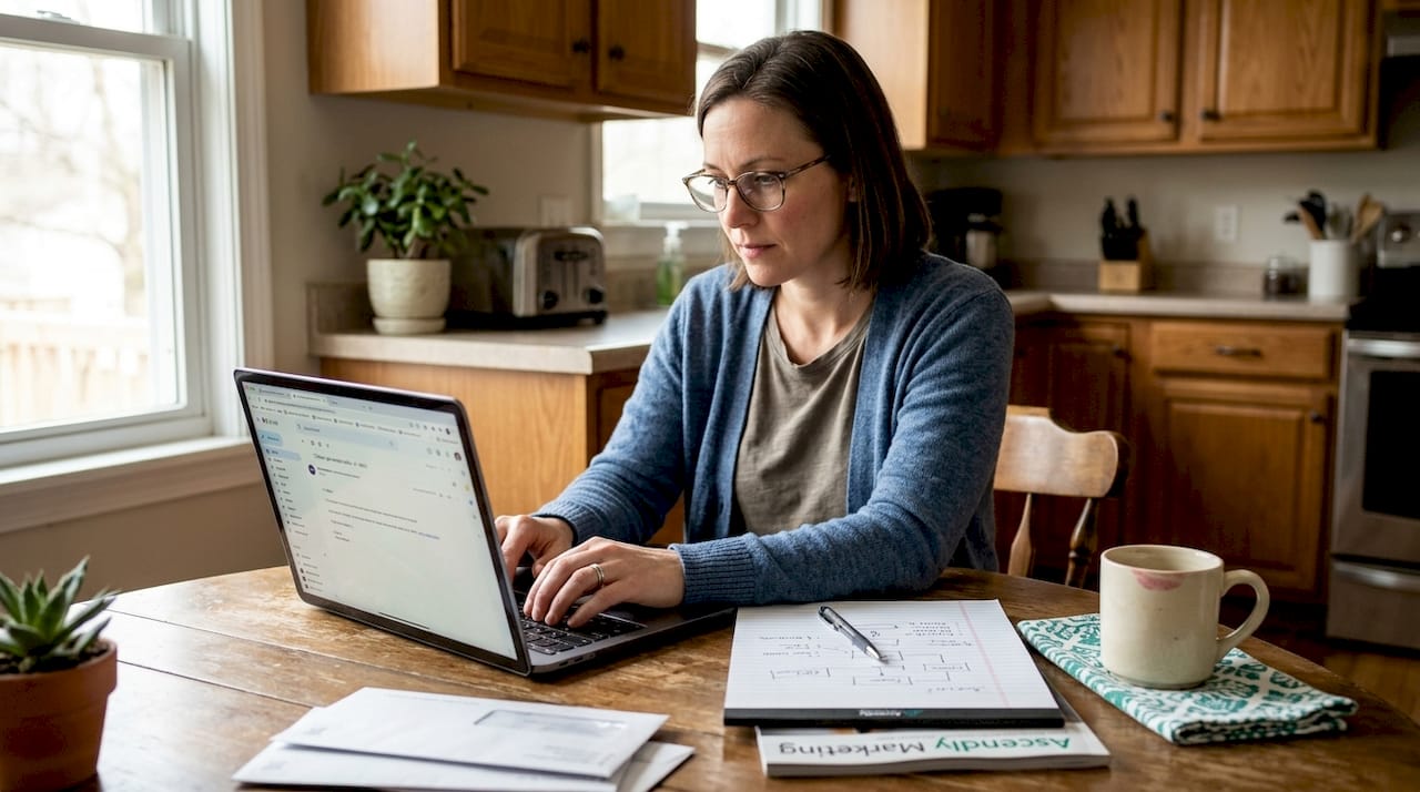 Business owner sending follow-up nurturing email