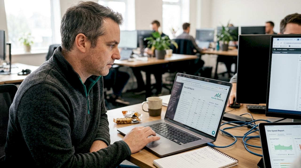 Man reviewing ecommerce site technical seo report