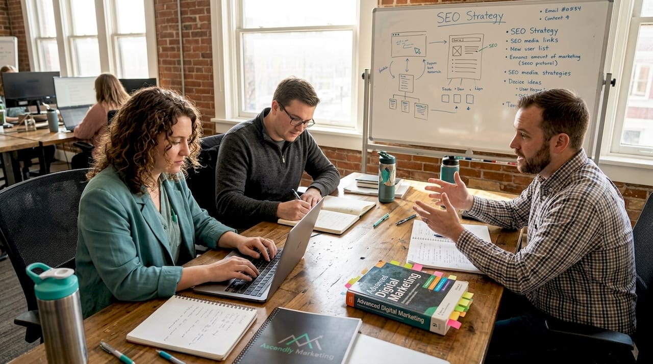 Team collaborating on ai-powered seo strategies