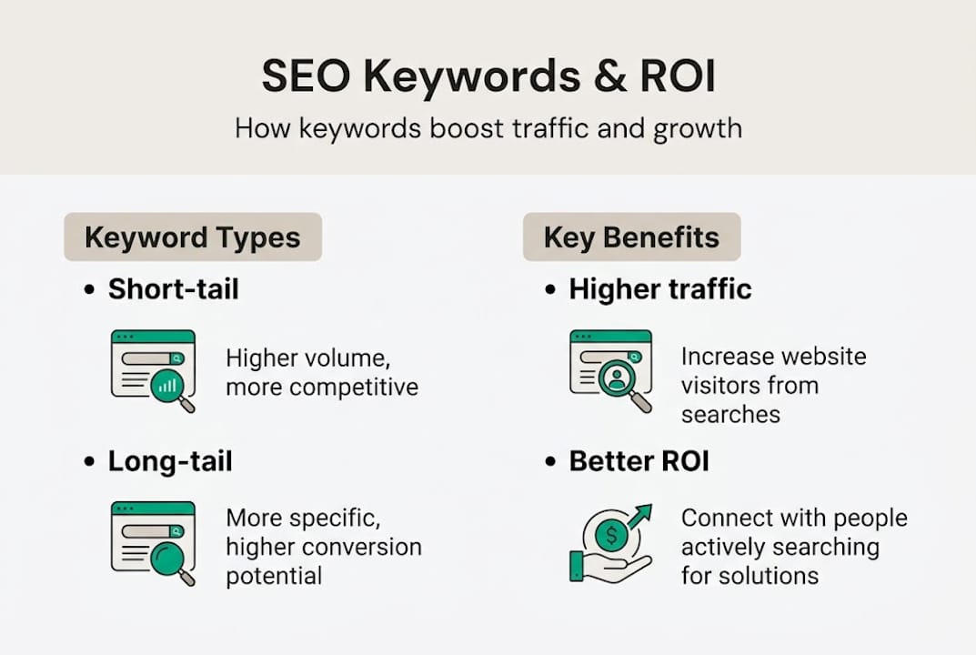 Infographic showing keywords and seo roi for smbs