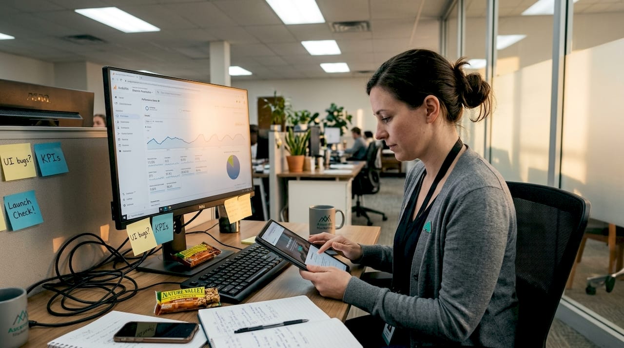 Website testing scene at small business