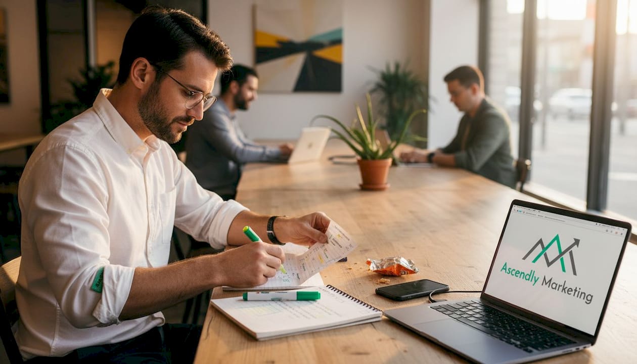 Worker segmenting email list in shared space