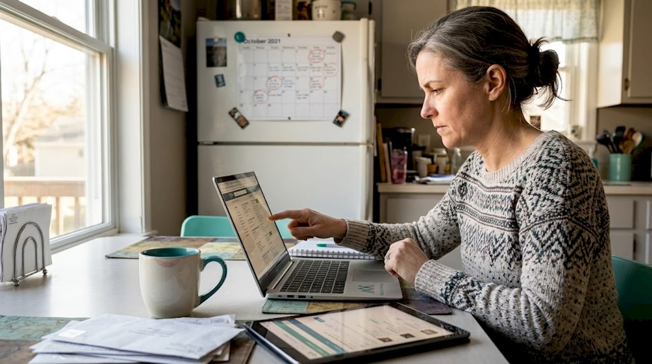 Marketer verifying business citations in kitchen