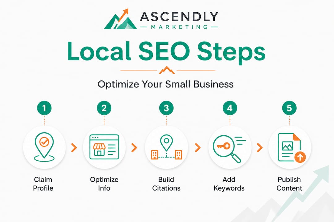 Infographic showing five steps for local seo