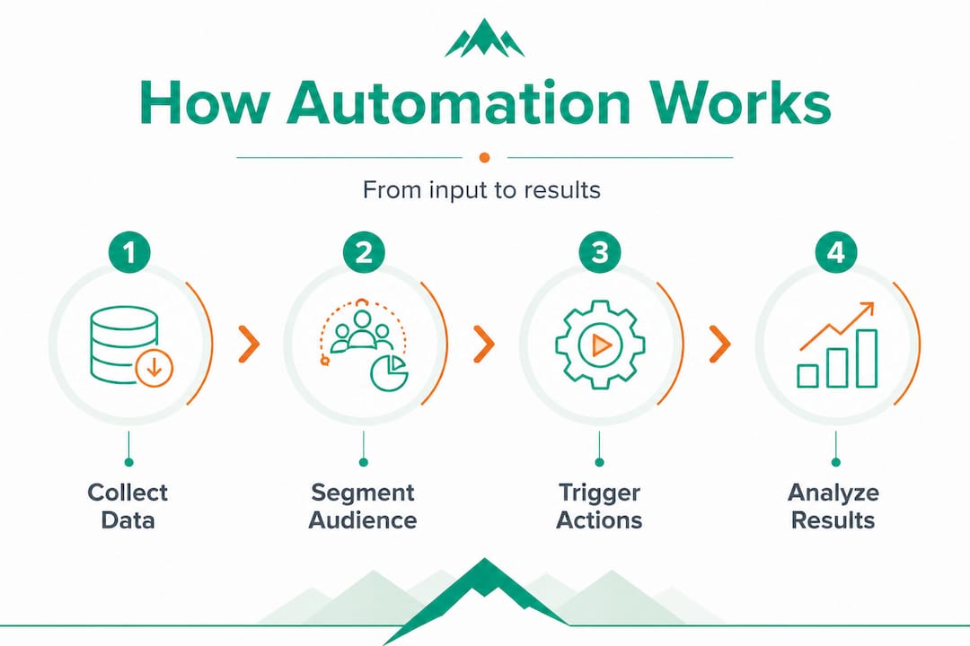 Infographic showing four steps of marketing automation workflow