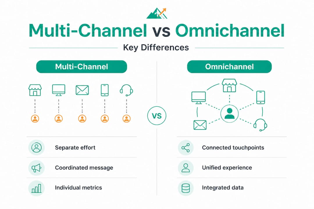 Infographic comparing multi-channel and omnichannel marketing
