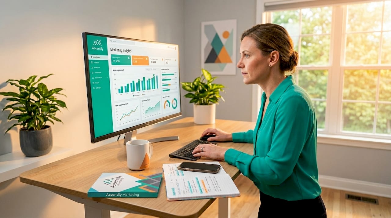 Marketing manager checks digital campaign dashboard