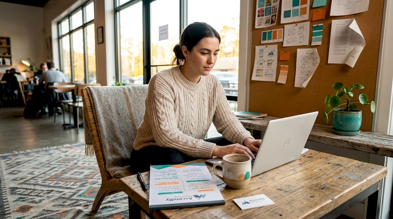 Marketer working on digital campaign in coworking space