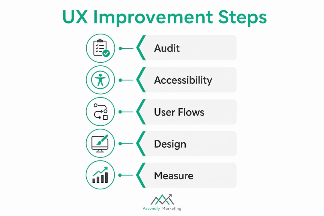 Infographic illustrating step-by-step website ux improvements