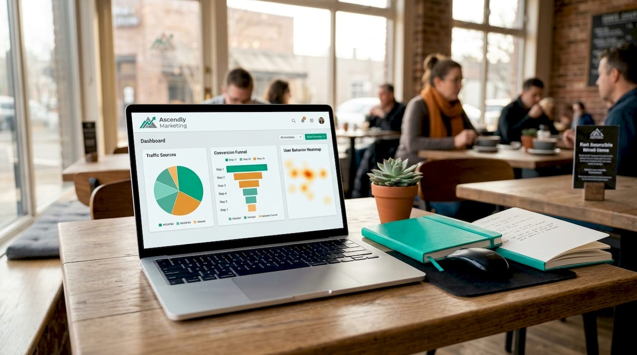 Laptop displaying marketing analytics dashboard