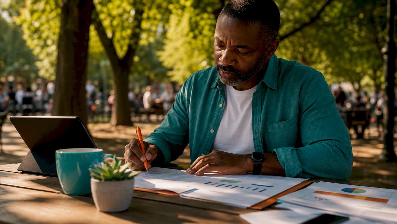 Man analyzing targeted ad campaign reports
