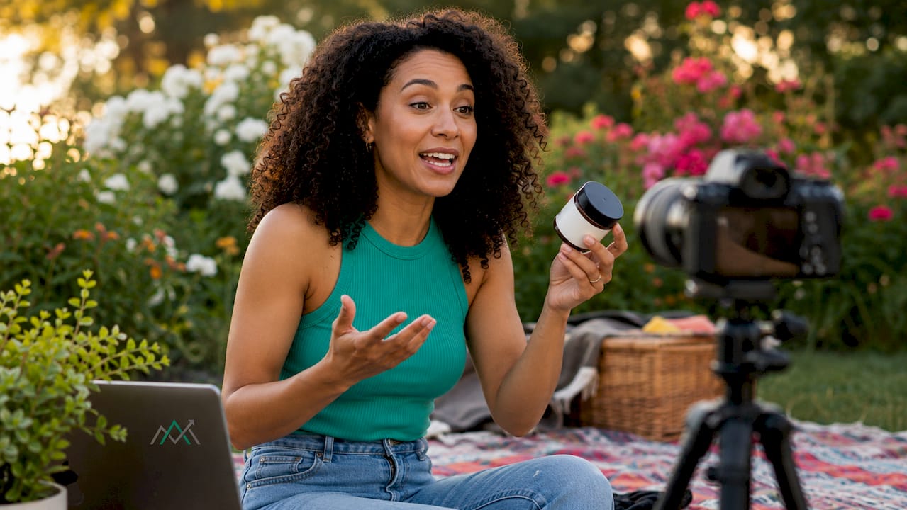 Influencer recording product review video