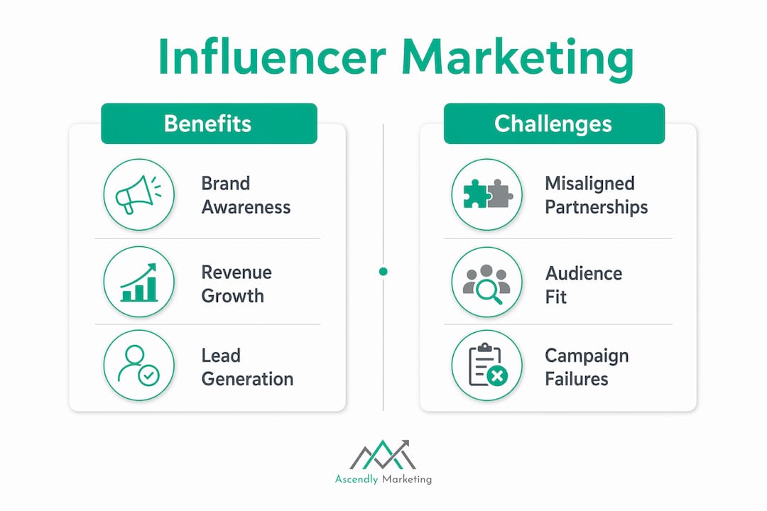 Infographic of influencer marketing benefits and challenges
