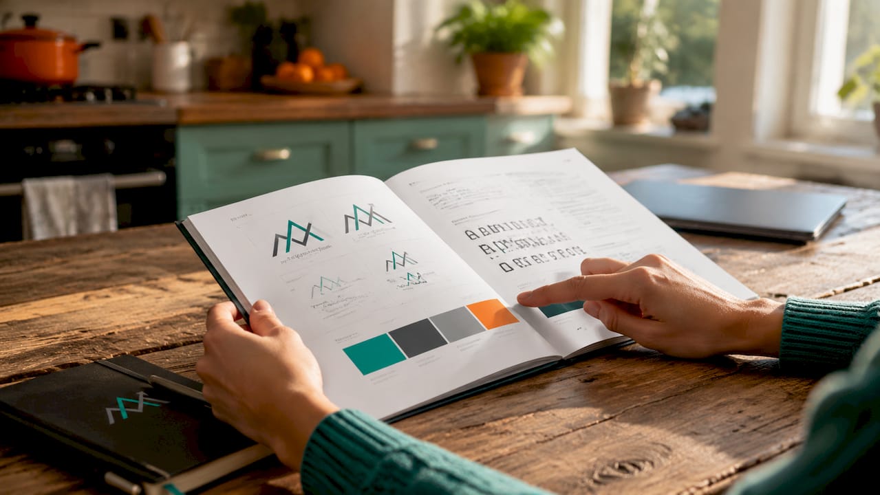 Hands reviewing branding guide elements