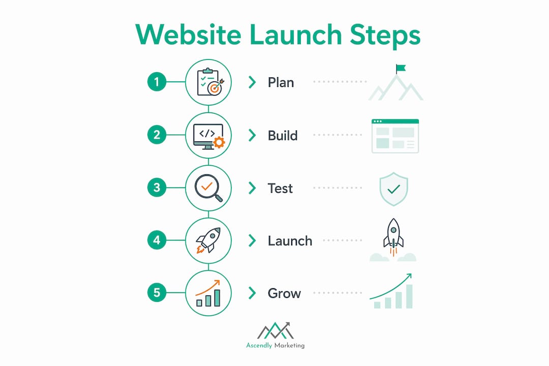 Infographic showing key website launch steps