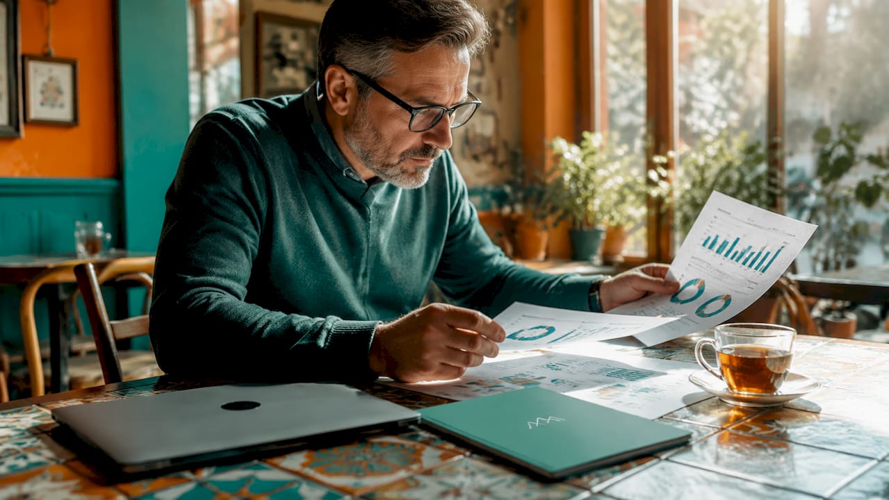 Small business owner reviewing traffic data