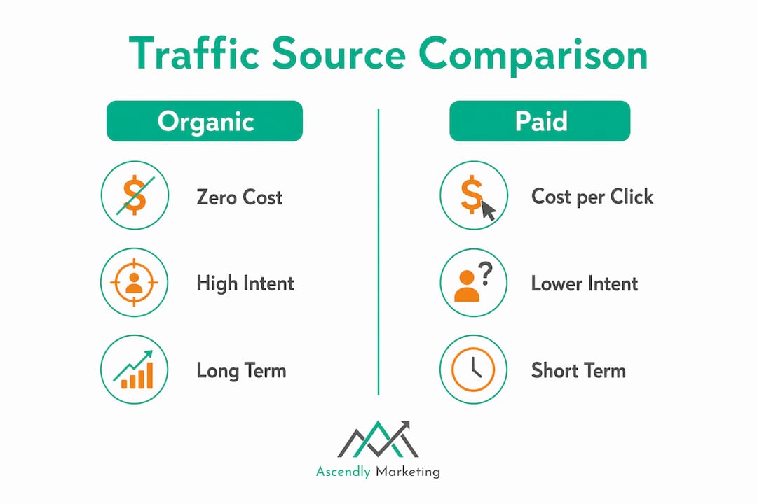 Infographic comparing organic and paid traffic
