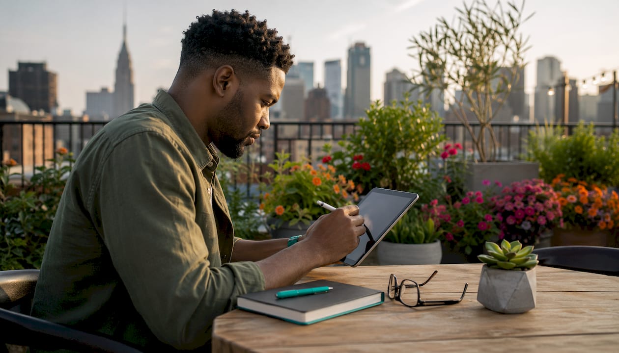 Man browsing curated business directories on tablet
