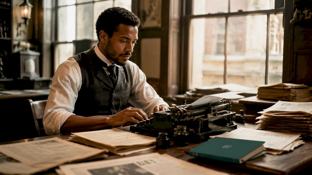 Historic press agent at work vintage