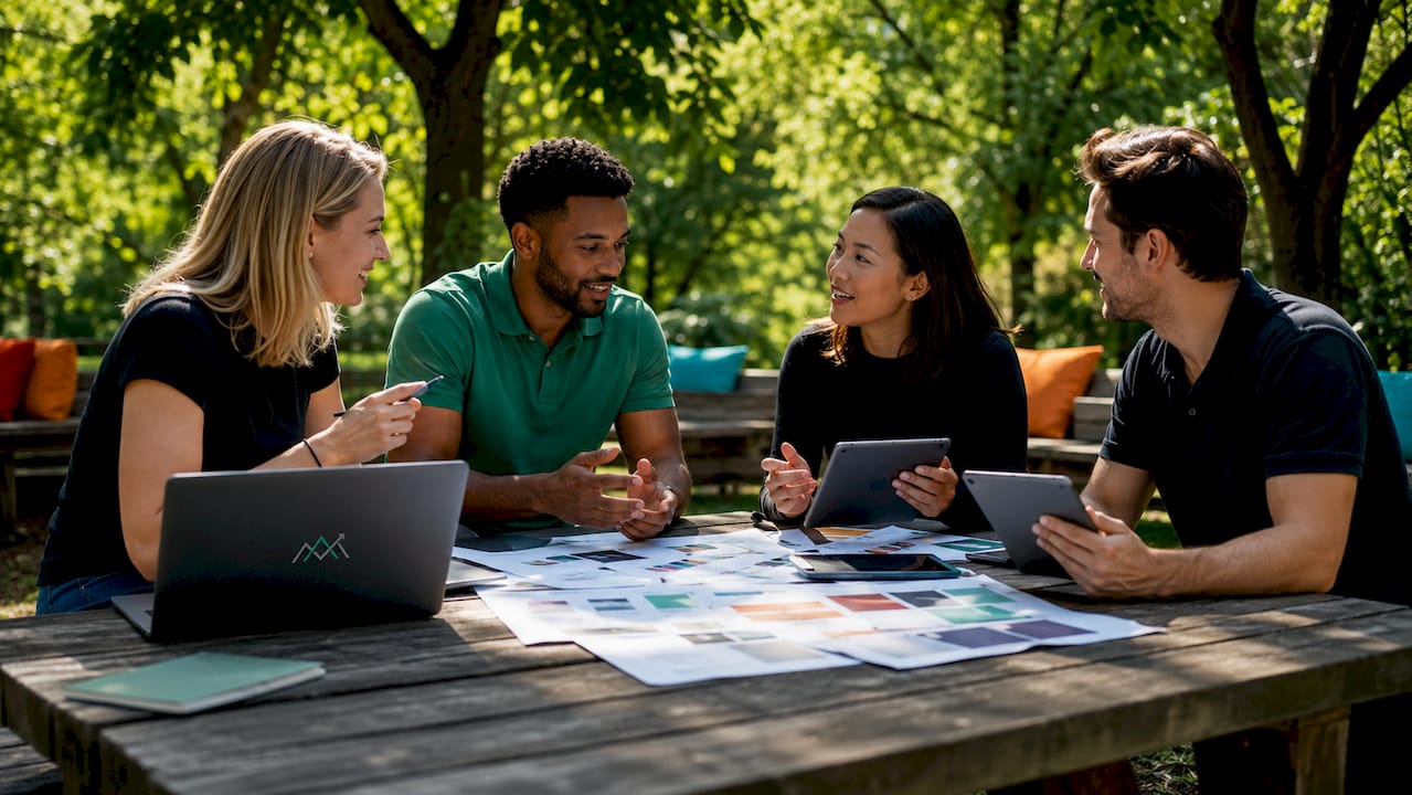 Diverse pr team collaborating in meeting