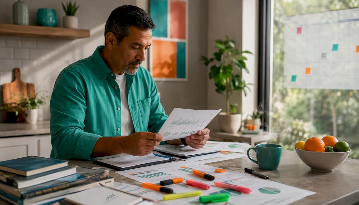 Smb owner reviewing marketing kpis at desk