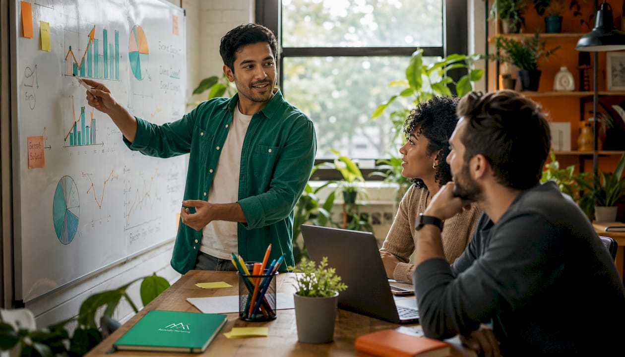 Marketing team discussing ai budget optimization strategy
