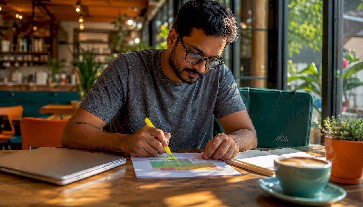 Manager prioritizing goals using printed matrix