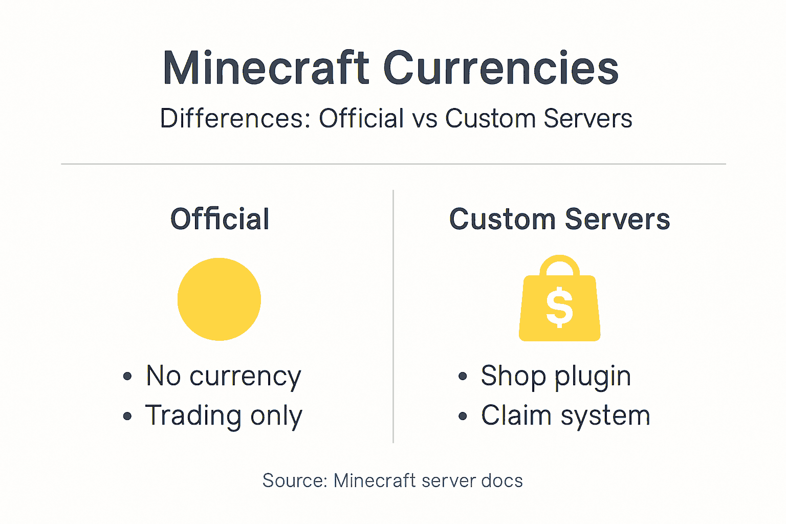 Infographic showing official and custom Minecraft currencies