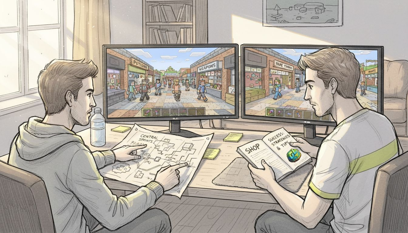 Minecraft shop location planning at spawn