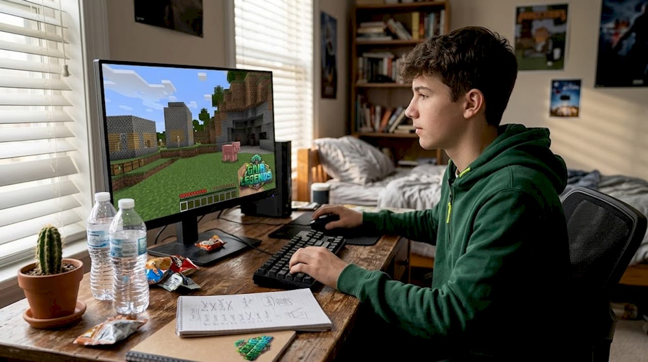 Gamer starting Minecraft survival on desktop